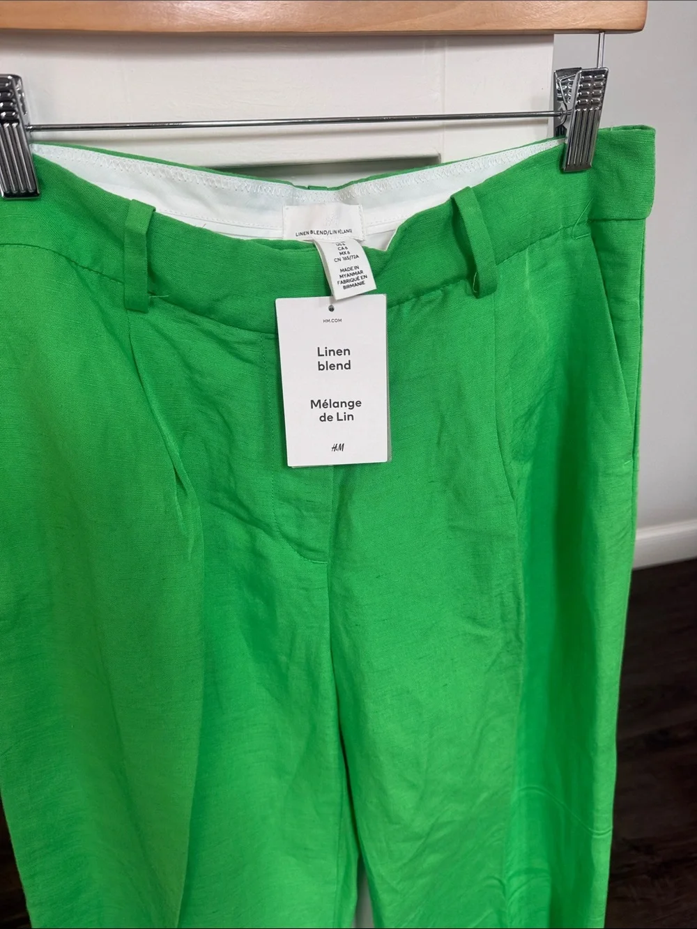 H&M NWT Green Linen-Blend Wide Leg Pants 6